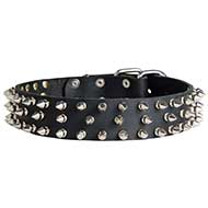 3 Row Spiked Leather Dog Collar