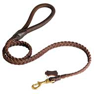 Braided Leather Pitbull Leash with Round Handle Braided Leather Pitbull Leash with Round Handle