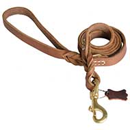 Classic 6ft Leather Pitbull Leash with Braided Handle Classic 6ft Leather Pitbull Leash with Braided Handle