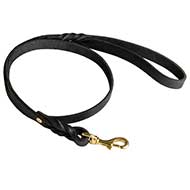 Handcrafted Leather Pitbull Leash with Brass Snap Hook and Decorative Braiding