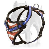 Hand painted by our artists handmade Pitbull Leather Dog Harness