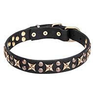 "Vintage Legacy" Leather Collar with Bronze-plated Stars and Studs