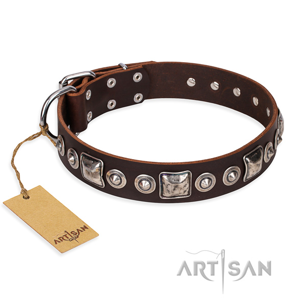 Full grain leather dog collar made of soft material with strong D-ring
