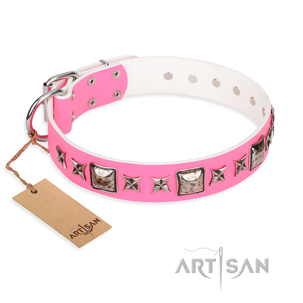 Full grain natural leather dog collar made of top rate material with rust resistant buckle
