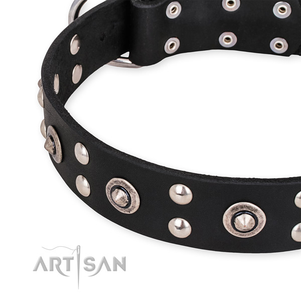 Full grain genuine leather collar with rust resistant D-ring for your stylish four-legged friend