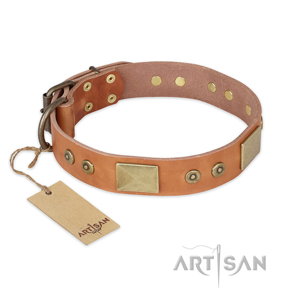 Convenient natural genuine leather dog collar for daily use
