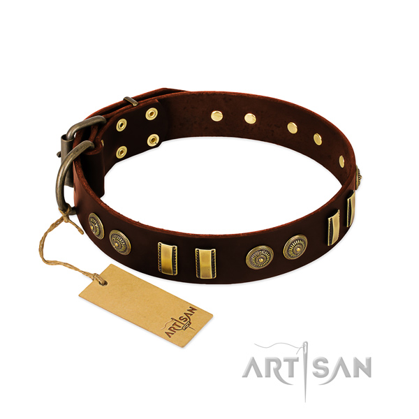 Corrosion resistant studs on full grain natural leather dog collar for your pet