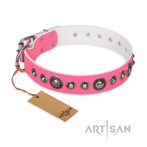 Natural genuine leather dog collar made of soft to touch material with rust-proof fittings