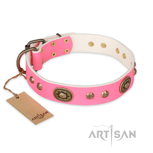 Easy wearing full grain genuine leather dog collar for everyday use