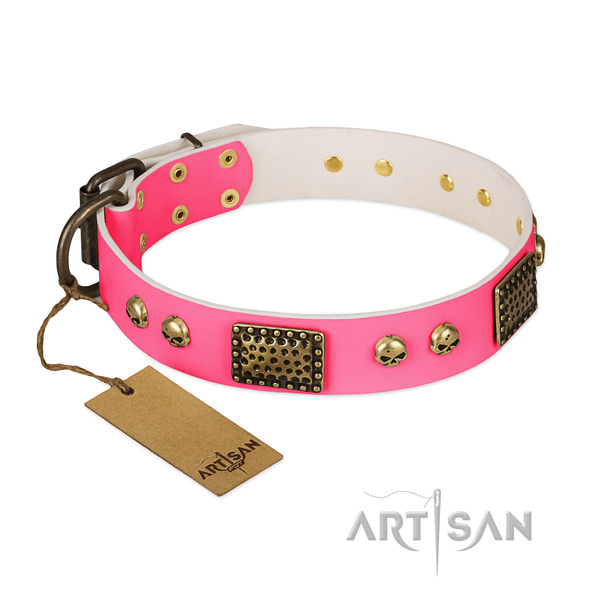 Easy adjustable full grain genuine leather dog collar for everyday walking your doggie