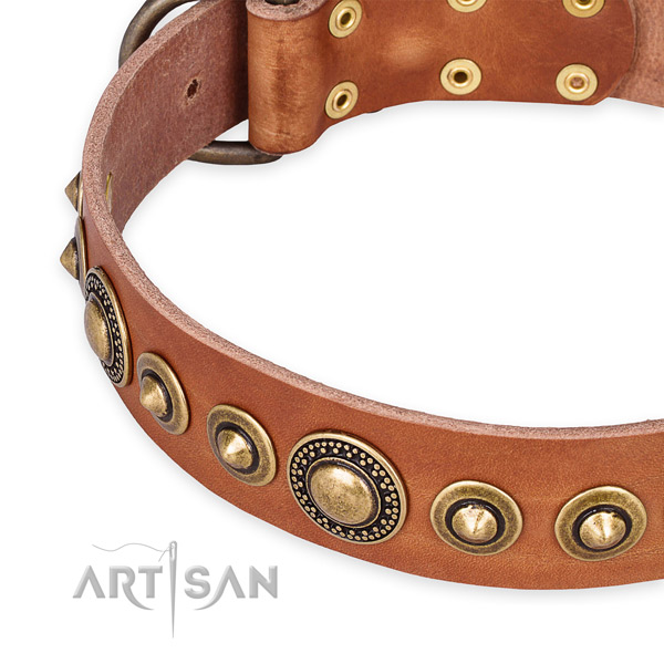 Flexible natural genuine leather dog collar crafted for your attractive pet