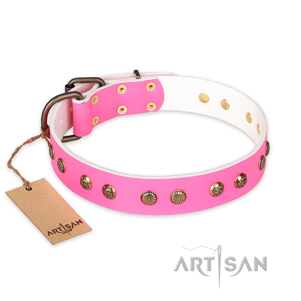 Handmade full grain leather dog collar with corrosion proof fittings