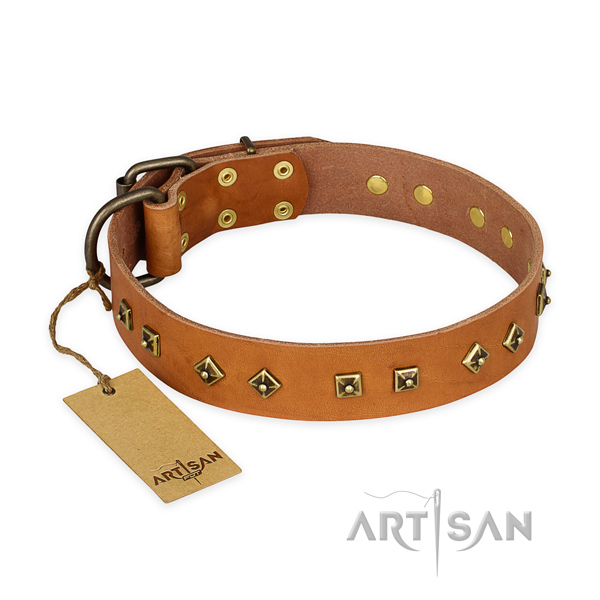 Easy wearing full grain genuine leather dog collar with corrosion proof D-ring