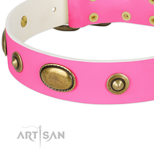 Rust resistant hardware on full grain leather dog collar for your four-legged friend