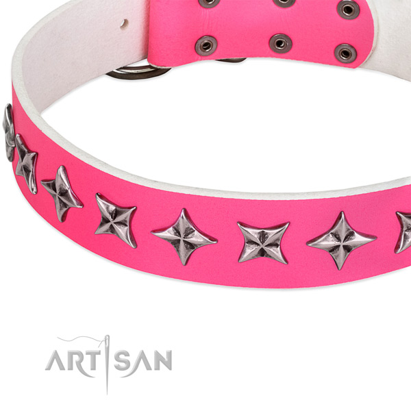 Easy wearing adorned dog collar of fine quality full grain leather