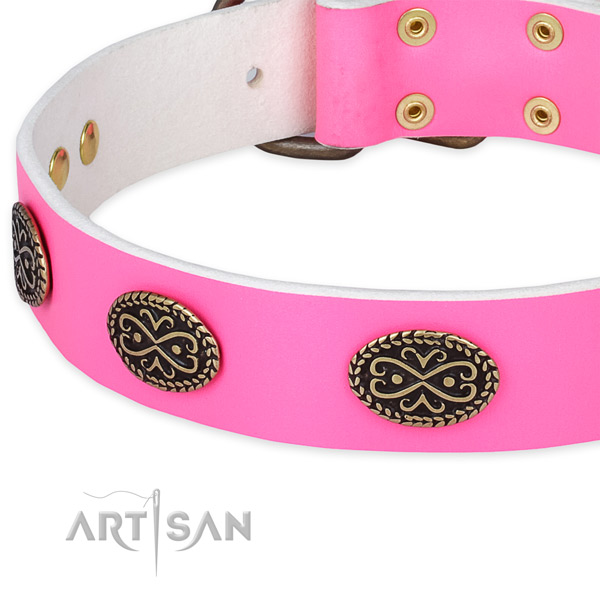 Full grain genuine leather dog collar with decorations for everyday use