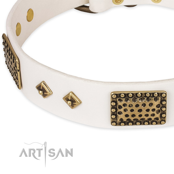 Rust resistant D-ring on full grain natural leather dog collar for your four-legged friend