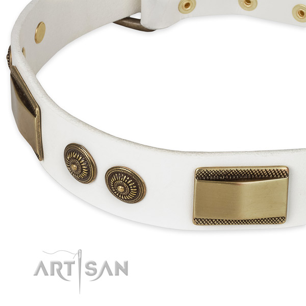 Rust resistant buckle on leather dog collar for your doggie