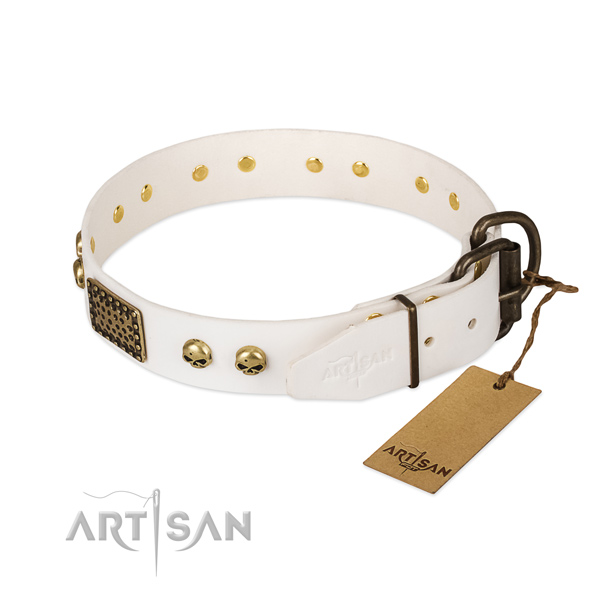 Easy to adjust full grain leather dog collar for walking your four-legged friend