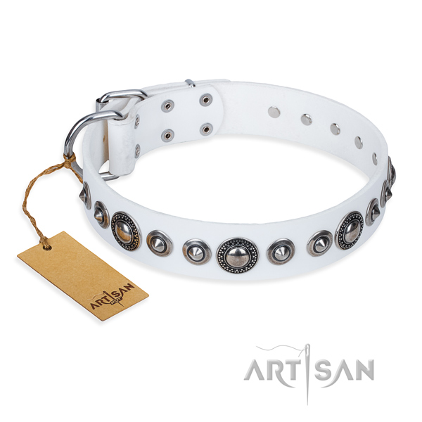 Natural genuine leather dog collar made of high quality material with strong hardware