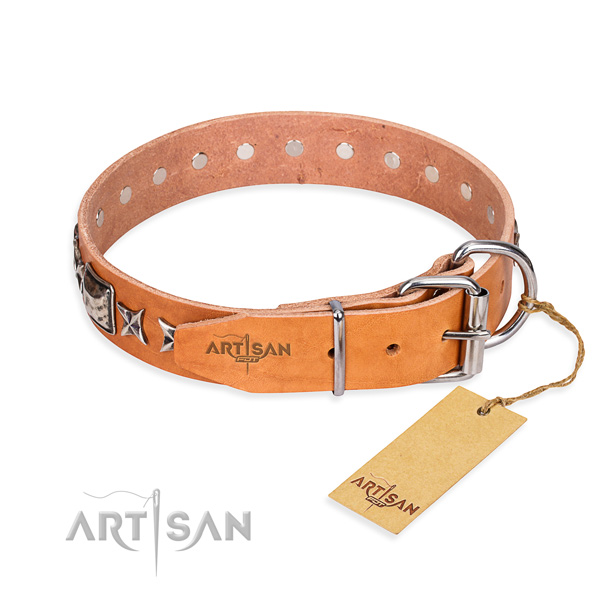 Quality decorated dog collar of full grain genuine leather