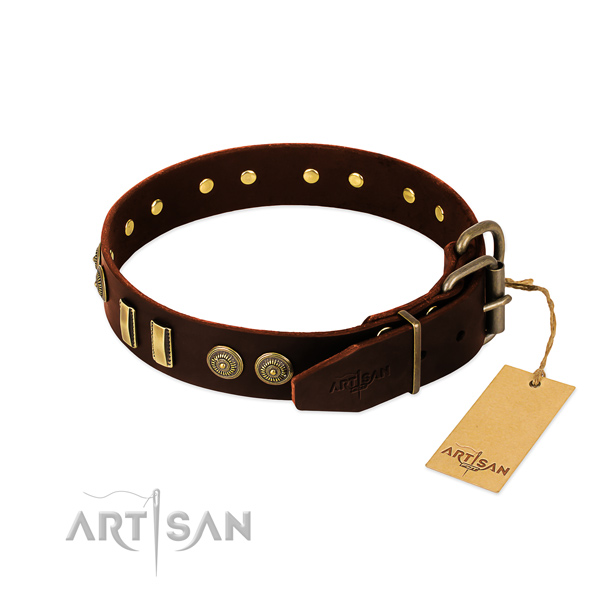 Durable fittings on full grain genuine leather dog collar for your pet