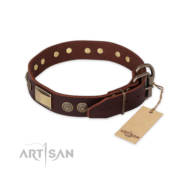 Durable traditional buckle on full grain genuine leather collar for fancy walking your canine