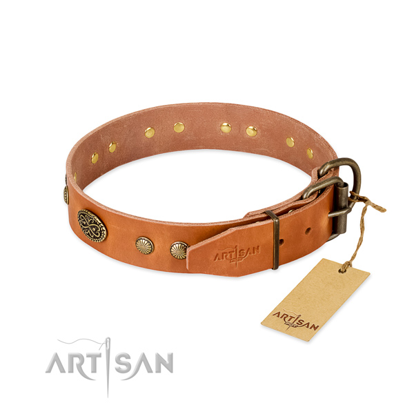 Corrosion proof buckle on full grain genuine leather dog collar for your doggie