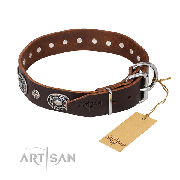 Top notch full grain natural leather dog collar crafted for comfy wearing