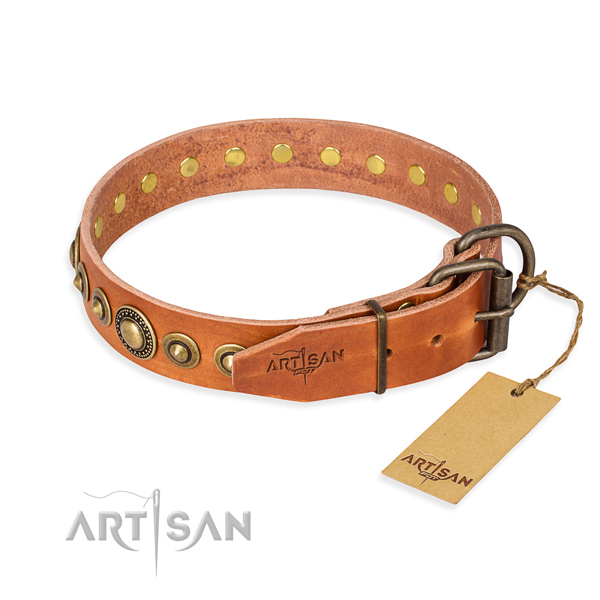 Reliable genuine leather dog collar handcrafted for handy use