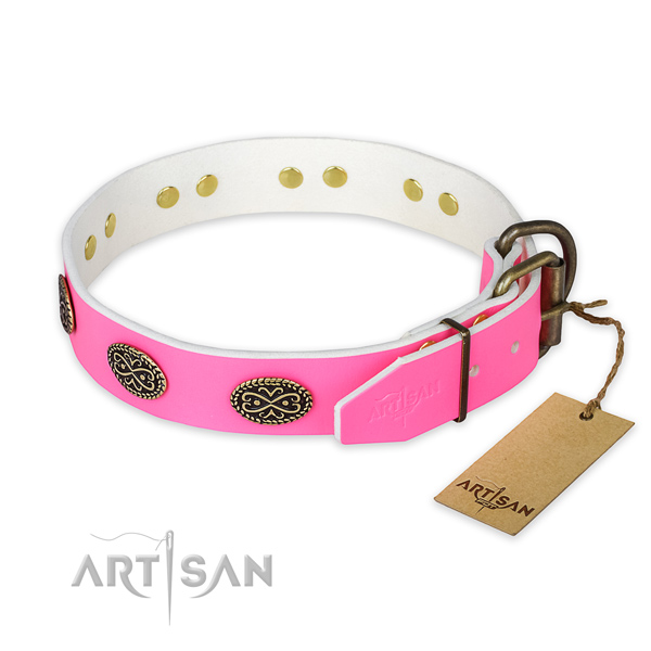 Daily walking natural genuine leather collar with adornments for your pet