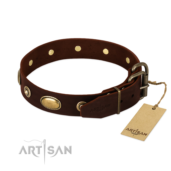 Rust-proof studs on full grain natural leather dog collar for your doggie