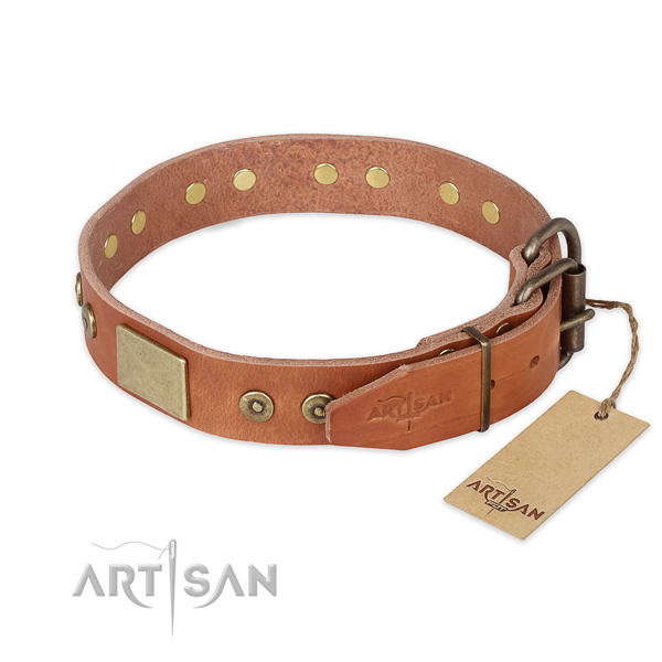 Reliable traditional buckle on genuine leather collar for fancy walking your dog