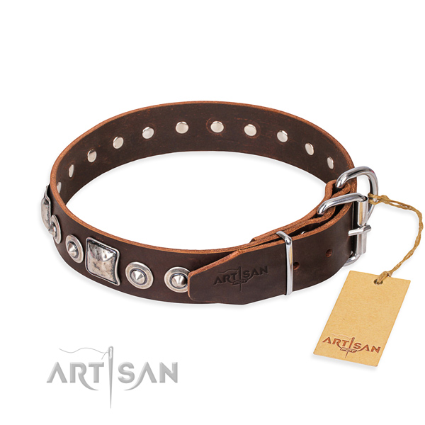 Full grain natural leather dog collar made of best quality material with rust-proof studs