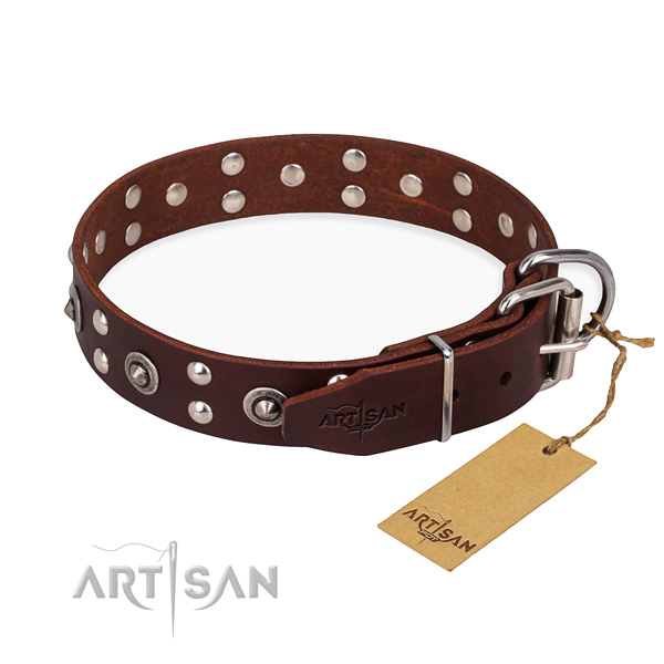 Corrosion resistant D-ring on genuine leather collar for your beautiful canine