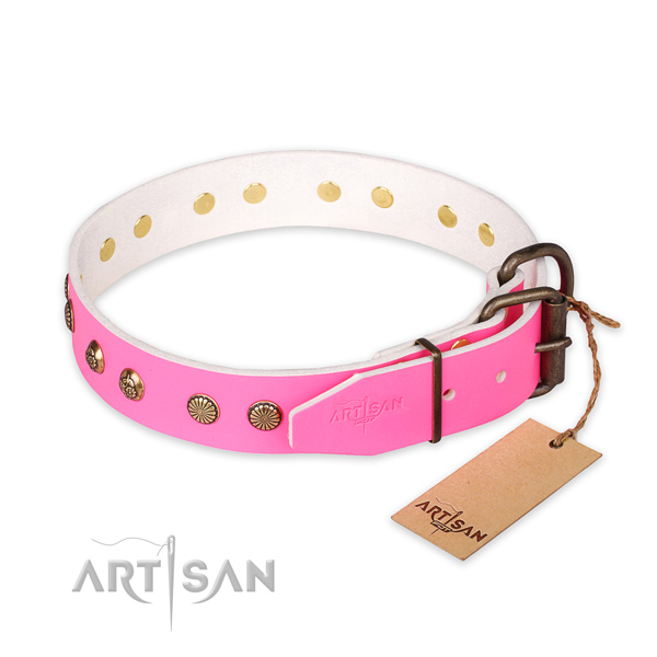 Reliable hardware on genuine leather collar for your impressive canine