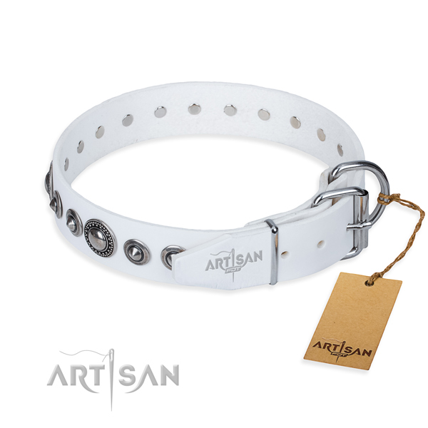 Natural genuine leather dog collar made of quality material with reliable studs