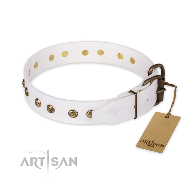 Durable fittings on natural genuine leather collar for your lovely canine