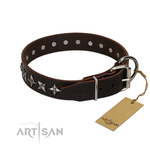 Easy wearing studded dog collar of top quality full grain natural leather