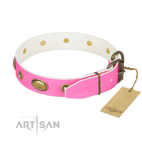 Rust resistant fittings on full grain genuine leather dog collar for your doggie