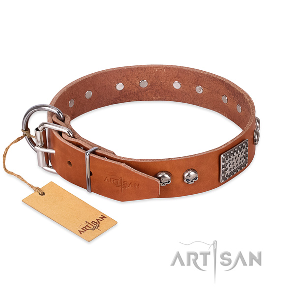 Corrosion proof decorations on comfortable wearing dog collar