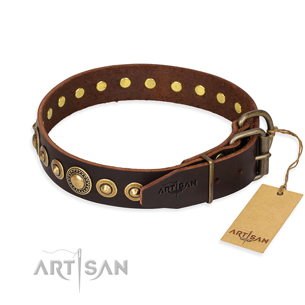 Flexible full grain leather dog collar made for daily walking