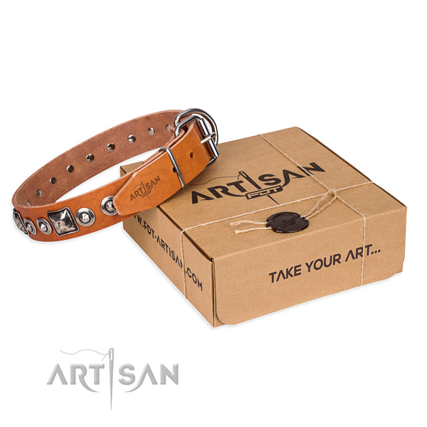 Full grain leather dog collar made of flexible material with corrosion resistant fittings