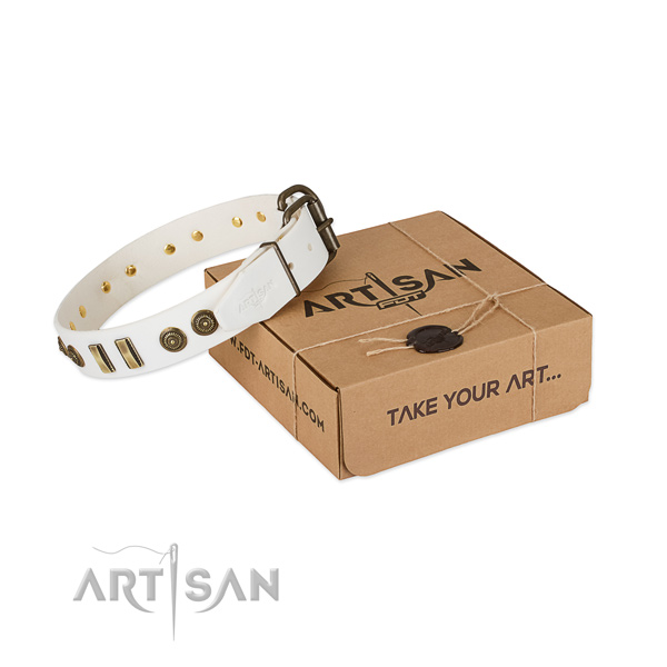 Durable studs on full grain leather dog collar for your doggie