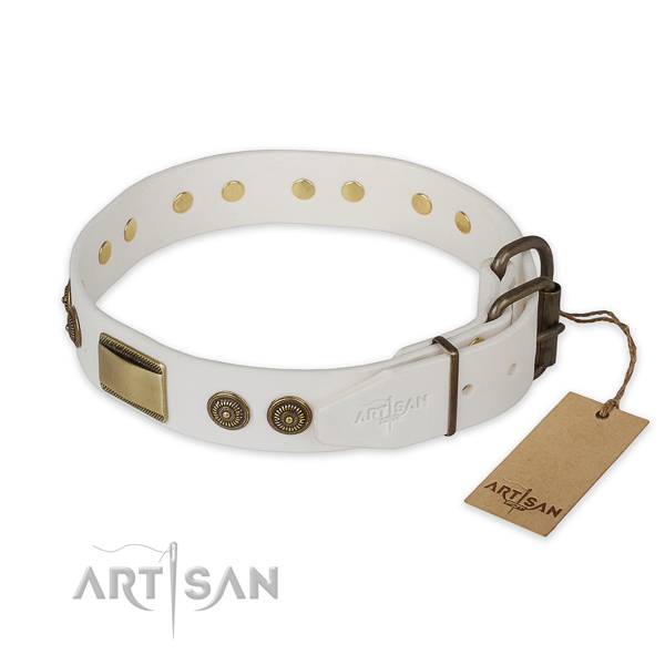 Corrosion proof hardware on full grain genuine leather collar for everyday walking your four-legged friend