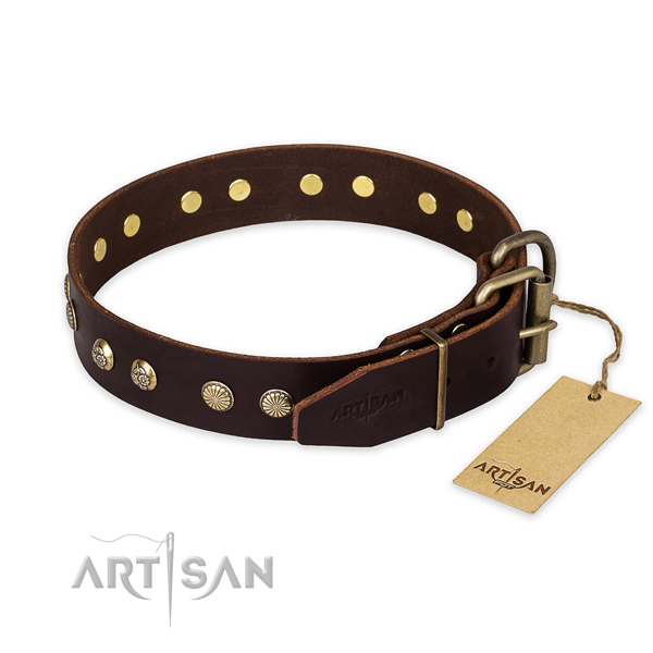 Strong fittings on full grain leather collar for your stylish canine