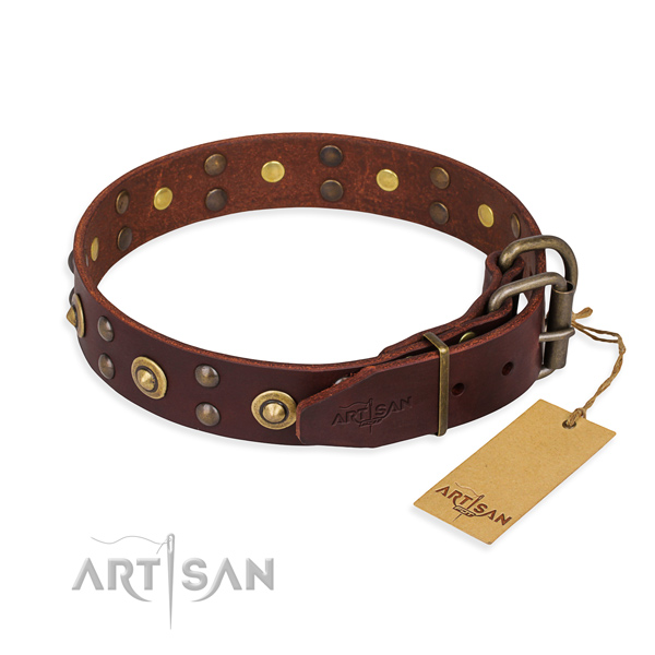 Corrosion proof hardware on full grain natural leather collar for your impressive pet