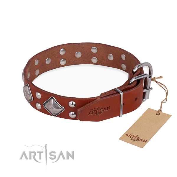 Full grain leather dog collar with exquisite reliable studs