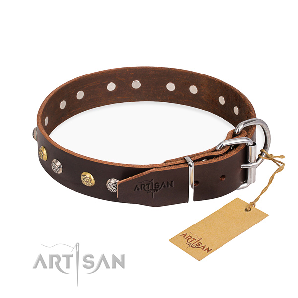 Durable genuine leather dog collar made for fancy walking