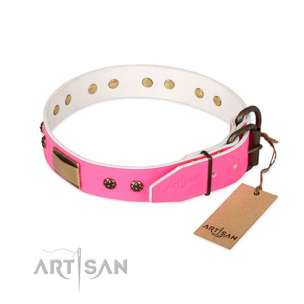 Rust resistant D-ring on leather dog collar for your doggie